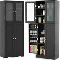 LOKO 63.5" Tall Kitchen Pantry Storage Cabinet, Freestanding Food Storage Cabinet with Glass Doors, Storage Shelves & Door Racks, Modern Cupboard for Dining Room, Living Room (Black)