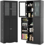LOKO 63.5" Tall Kitchen Pantry Storage Cabinet, Freestanding Food Storage Cabinet with Glass Doors, Storage Shelves & Door Racks, Modern Cupboard for Dining Room, Living Room (Black)