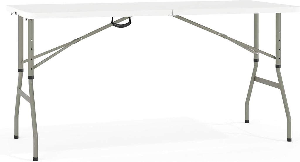 Flash Furniture 5 ft Plastic Bi-Fold Table, Granite White | Height Adjustable, Carrying Handle, Durable Construction, Commercial Use