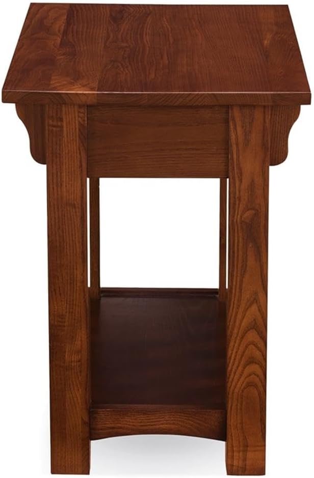 MAKLAINE Mission Oak Chairside Table, Solid Ash Wood with Medium Oak Finish, Slatted Elements, Storage Drawer and Shelf, 17" W x 25" D x 23" H, Living Room End Table
