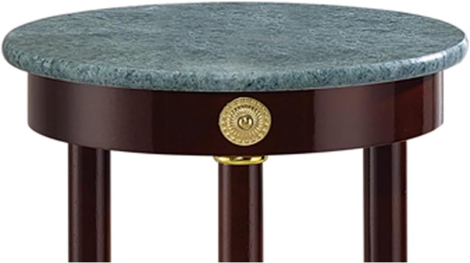 HomeStock Victorian Vintage Recluse Accent Table with Green Marble Top - Tripod Stand Legs, Merlot Brown Finish, 30" H x 12" W x 12" L, Compact and Stylish