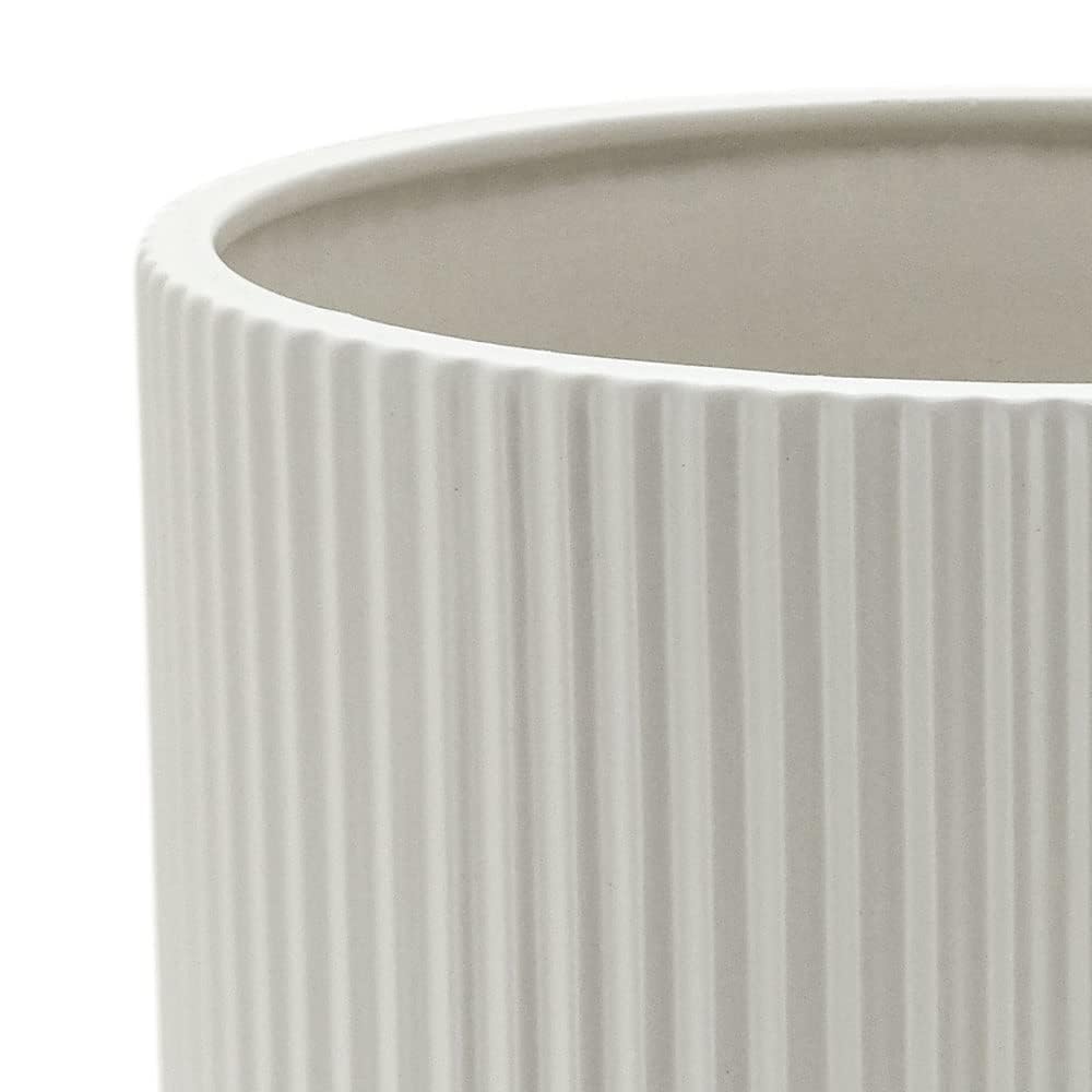 Amazon Basics Fluted Ceramic Planter Pot for Indoor Outdoor Plants, Round Flower Pot with Drainage Hole, 8-inch, White