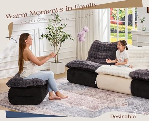 Hobestluk Small Couch Sofa Chaise Lounge Chair Recliner Chair with Footrest | Ergonomic Design,Fluffy Fabric,Multi-Functional Ottoman,No Assembly,Lounge Chair Indoor Bedroom Apartment | Dark Grey Single