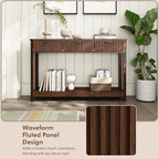 HOKYHOKY Fluted Console Table with Drawers, 47.1" Entryway Table, Walnut | with Storage Shelf, Modern, Narrow Skinny, Behind Couch Wood Sofa Table, for Living Room Hallway Entrance Foyer