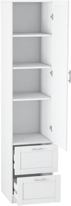 KEIKI Kitchen Pantry Storage Cabinet with Multi-Tier Shelf & Drawers, Spice Rack Next to Fridge, Freestanding Wood Cabinet Hutch Food Pantries Cupboard for Dining Room, Narrow Spaces