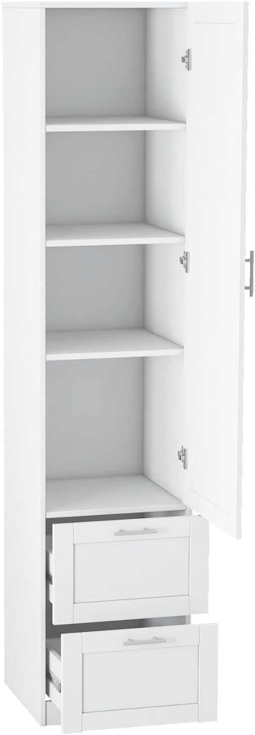 KEIKI Kitchen Pantry Storage Cabinet with Multi-Tier Shelf & Drawers, Spice Rack Next to Fridge, Freestanding Wood Cabinet Hutch Food Pantries Cupboard for Dining Room, Narrow Spaces