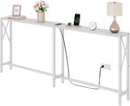Gewudraw 70 in Skinny Sofa Table Behind Couch, Console Table with Oulets & USB Ports for Hallway, Entryway,Living Room, Bedroom, White