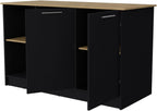 Hassyee Fashionable and Minimalist Style Fixed Kitchen Island, Equipped with Spacious Countertops, Two Open Storage Shelves, Double Door Design, Suitable for Kitchen Use (Black+Natural)