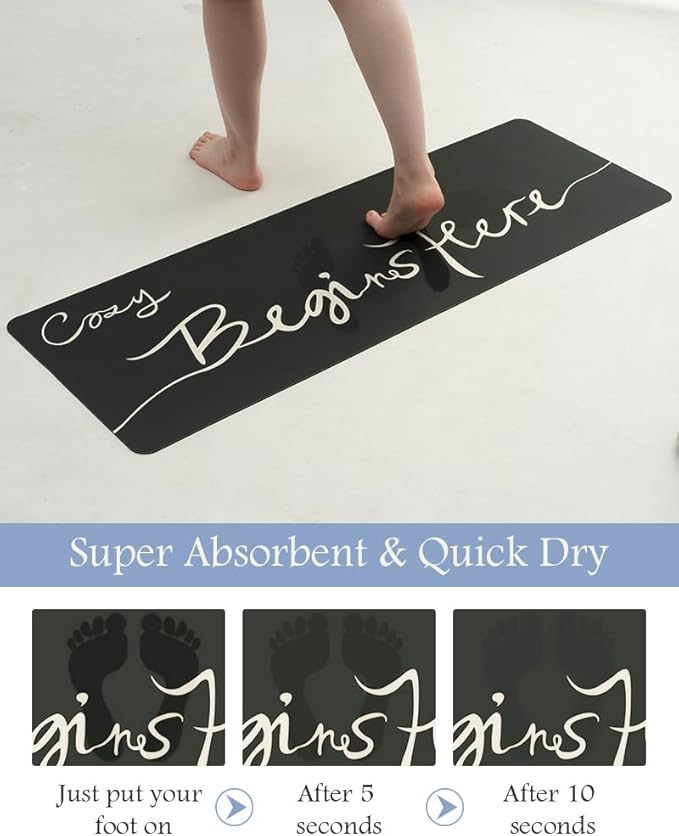 MontVoo-Bath Mat Rug Long Non Slip Super Absorbent Bathroom Runner Stain Resistant Quick Dry Thin Bathroom Mat Fit Under Door-17"x50",Black