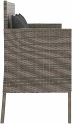 Gray Poly Rattan Patio Storage Bench with Cushions, PE Rattan Outdoor Seating with Waterproof Bag and Gas Spring