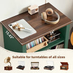 Joaxswe 24" Wide Record Player Stand with Vinyl Record Storage, Green | Mid-Century Record Player Table Up to 200 Albums,Large Wood Turntable Stand Cabinet Dispaly Shelf for Living Room,Bedroom