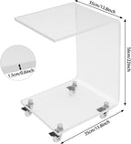 Modern Acrylic Side Table, C-Shaped Sofa Table Nightstand with Storage and Lockable Wheels, Acrylic Sofa Side Table Snack Table On Wheels for Living Room, Bedroom, Office, Bedside, Couch