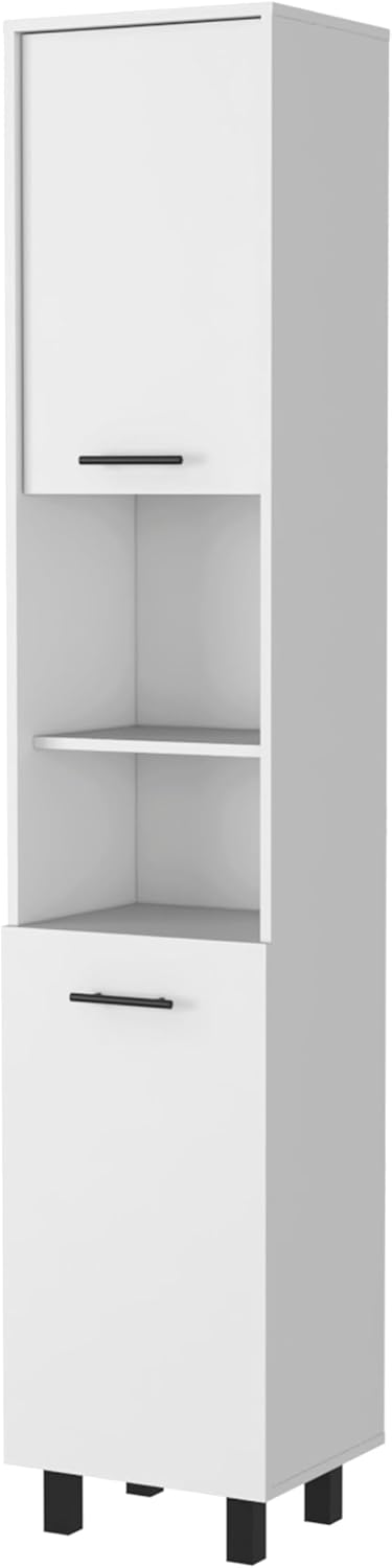 Small White 2-Door Pantry Cabinet with Shelving, Kitchen Storage, Versatile Corner Unit