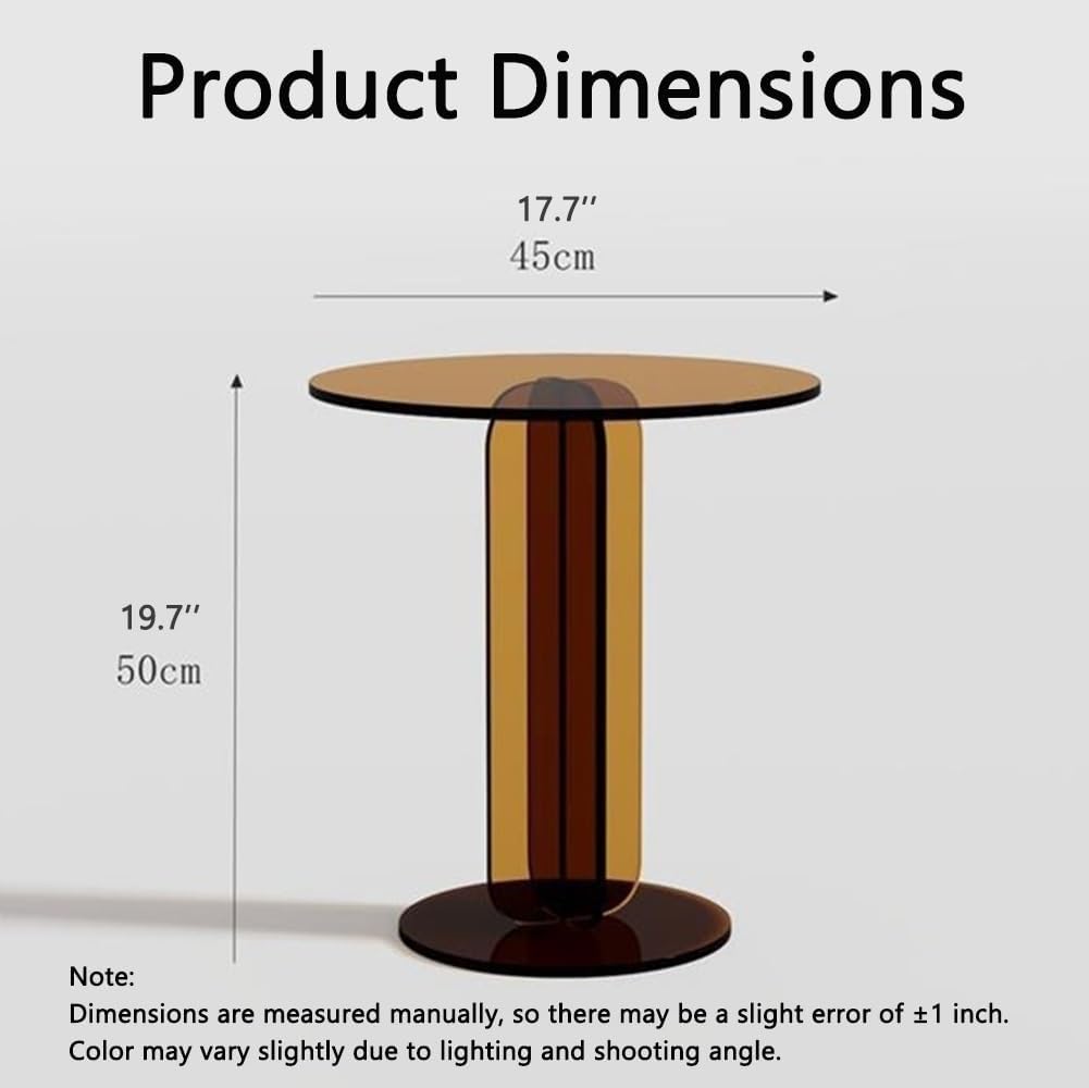 Modern Clear Acrylic Round Side Table, Small Coffee Table, Multi-Purpose End Tables for Living Room, Bedroom, Office(Brown)