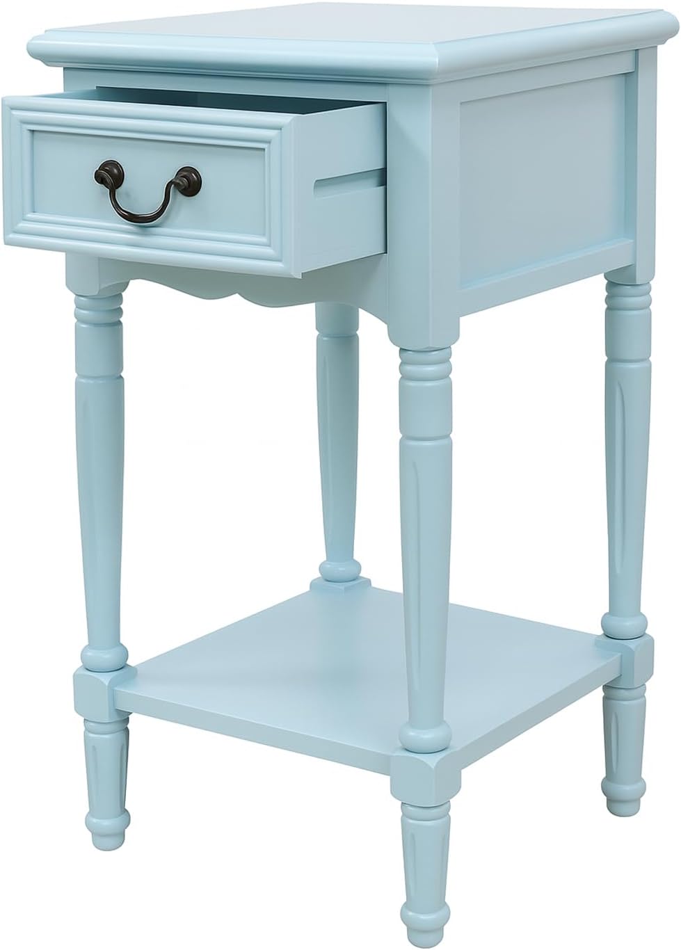 Urban Designs Wooden Accent Table/Nightstand with Drawer and Bottom Shelf – 29" H, 16" L x 16" W - Light Blue