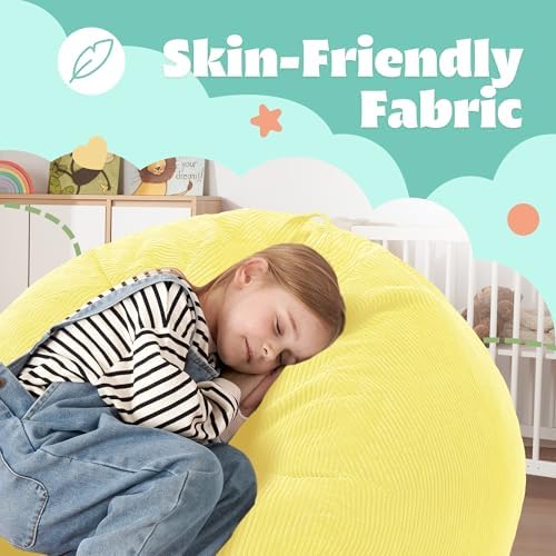 HABUTWAY 2FT Bean Bag Chair,Giant Bean Bag Chairs for Teens Adults,Big Bean Bags with Memory Foam Filled, Large Beanbag Chairs with Soft Corduroy Cover-Yellow