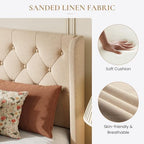 SHA CERLIN Queen Upholstered Bed Frame, Button Tufted Design, Beige
