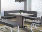 Pemberly Row Modern Faux Leather Corner Dining Bench, Chrome Legs and Gray Upholstery, Foam-Padded Seat, 81" W x 69" D x 33" H, Sturdy Kitchen Seating for 4 People, Indoor Use