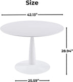 42" Round White Tulip Dining Table, Mid Century Modern Pedestal Kitchen Table for 6, White Dining Room Table for Restaurant, Apartment, Home