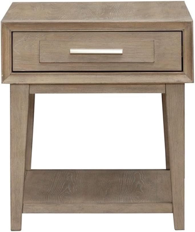 Pemberly Row 3-Piece Living Room Table Set, Sandstone Wood Finish, Includes Rectangular Cocktail Table with Casters and 2 End Tables, Open Bottom Shelves, Brushed Nickel Hardware, Contemporary Home