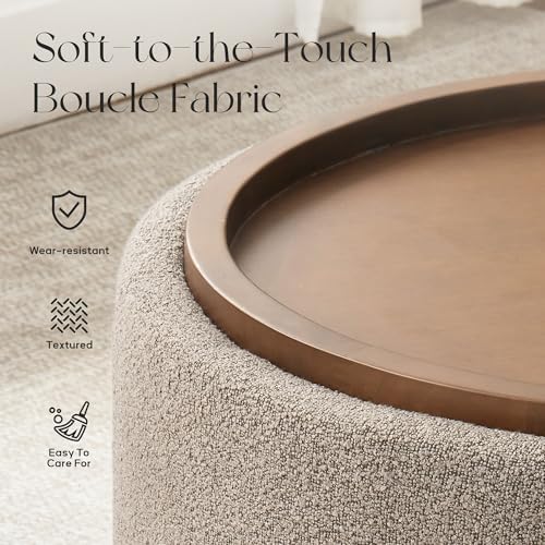 Zihanhome 30 Inch Round Storage Ottoman, Ottoman Coffee Table with Lift Off Lid, Boucle Modern Ottomans with Storage for Living Room, Bedroom, Apartments (Brown)