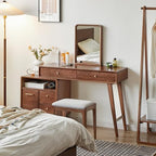 YESWOOD 35''-50'' Extendable Vanity Desk with Dresser, Oak Wood Makeup Table for Girls, Study Desk and Vanity Set for Bedroom, Barthroom, NO Chair