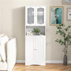 NAFORT Tall Storage Cabinet, Freestanding Cupboard with Adjustable Shelves, Frosted Glass Doors, Anti-Tipping Devices, Multifunctional Floor Cabinet for Bathroom, Dining Room & Living Room (White)