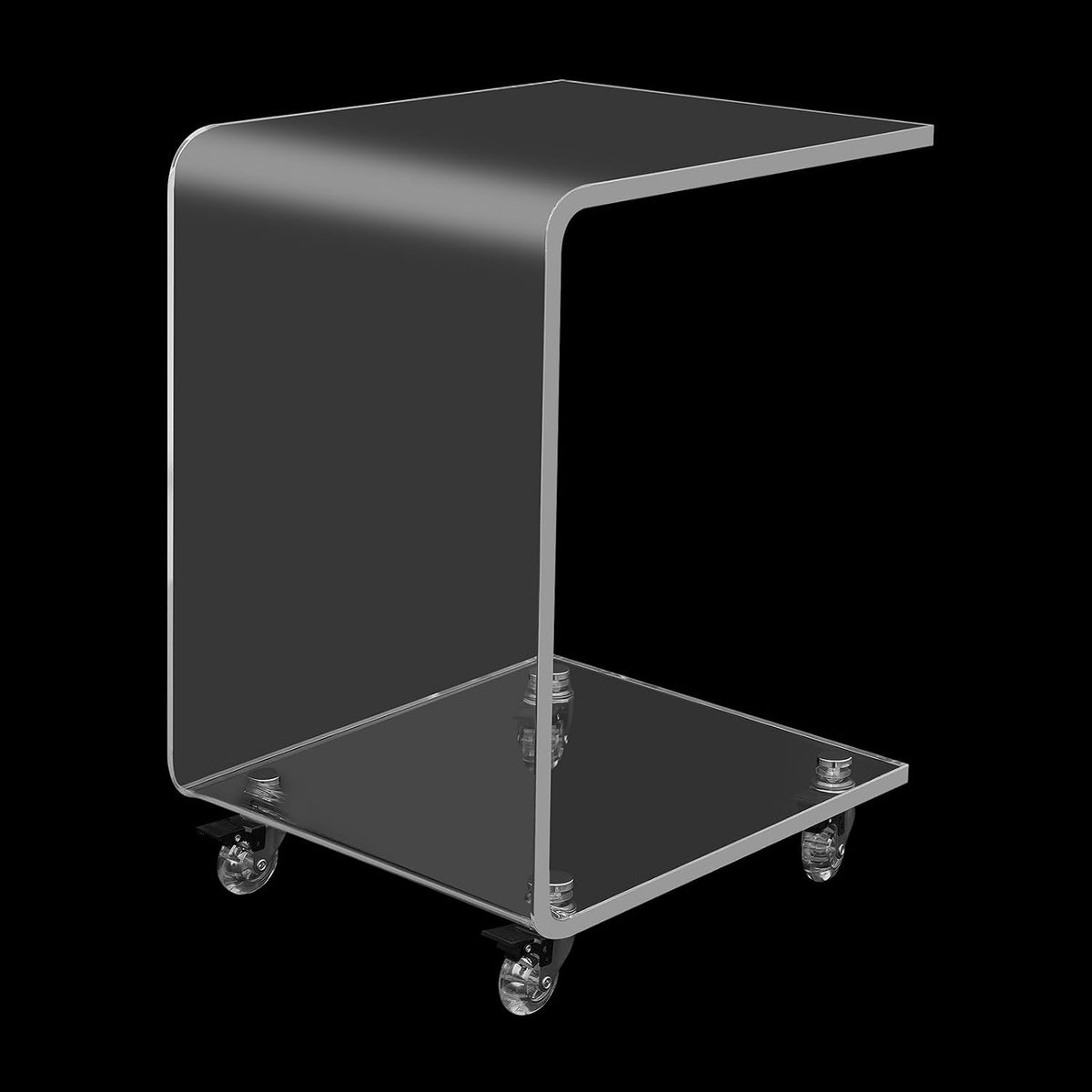Rolling C-Shaped End Table with 4 Wheel Locking Casters, Modern Clear Acrylic Bedside Sofa Side Table, Mobile Nightstand with 44 lbs Load Capacity, for Living Room, Bedroom