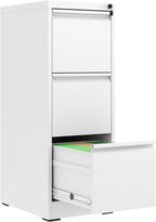 3 Drawer File Cabinet, Vertical File Cabinets with Lock for Home Office,Heavy Duty Office Steel Filing Cabinet for Hanging Letters/Legal/A4, Assembly Required (White)