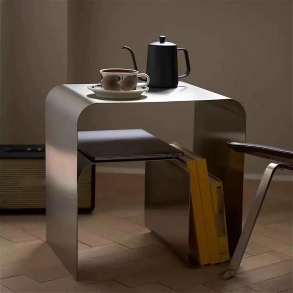 Stainless Steel Side Table, Modern Bedside Table, Integrated Nightstand, Simple Night Stand, Suitable for Bedroom, Living Room, Balcony