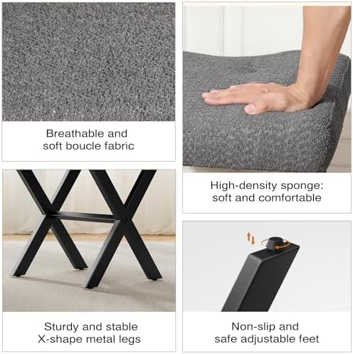 Memobarco 18-Inch Large Vanity Stool Chair, Gray Makeup Stool | Teddy Flannel Vanity Bench, Metal X-Leg, 350 LBS, 20"x16.9"x18", Ottoman Accent Stool, Breathable Soft Padded Saddle Seat