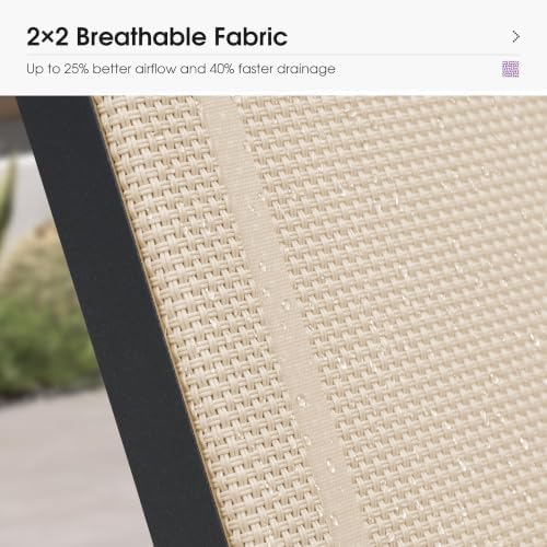 PURPLE LEAF Outdoor Chaise Lounge Set of 2 w/Armrest for Poolside, Khaki | Recline in 5 Positions, Lounge Freely with 400 lbs Support, Enjoy All-Day Cooling & Quick-Dry Comfort