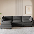 ROWHY 112'' Modular Sectional Cloud Couch with Movable Ottoman, 4 Seat Modern Chenille Sofa, Deep Seat L Shaped Couch for Living Room Bedroom Apartment, Grey | Sturdy Frame
