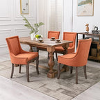 Modern Dining Chairs Set of 4, Fabric Upholstered High Back Chairs with Nailhead Trim and Curved Solid Wood Legs, Sillas de Comedor Accent Chairs for Dining Room, Orange