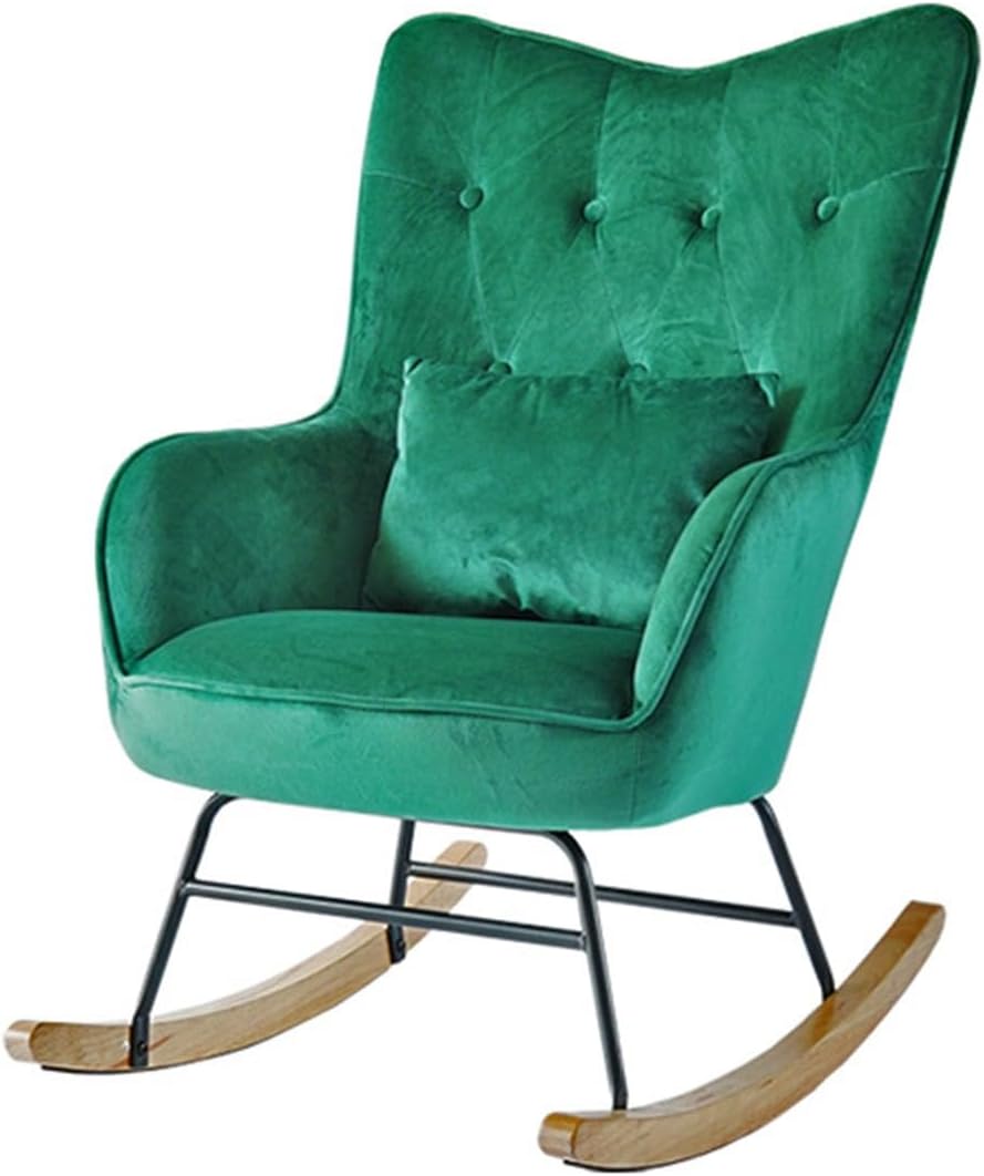 Modern Indoor Bedroom Rocking Chair with Cushion, Indoor Bedroom Upholstered Rocking Chair, Sofa Chair, Modern Lounge Chair for Balcony, for Balcony Living Room Bedroom,Emerging Green