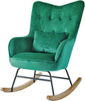 Modern Indoor Bedroom Rocking Chair with Cushion, Indoor Bedroom Upholstered Rocking Chair, Sofa Chair, Modern Lounge Chair for Balcony, for Balcony Living Room Bedroom,Emerging Green