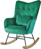 Modern Indoor Bedroom Rocking Chair with Cushion, Indoor Bedroom Upholstered Rocking Chair, Sofa Chair, Modern Lounge Chair for Balcony, for Balcony Living Room Bedroom,Emerging Green