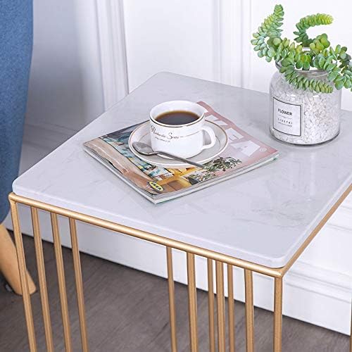 Telephone Table, Marble Side Table Nordic Modern Living Room Bedroom Telephone Table Bedside Table Wrought Iron Hollow Line Coffee Table,15.7"×15.7"×23.6" (Color:Gold)