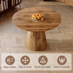 45" Round Dining Table, Round Pedestal Dining Table for 4 | One-Piece Round Tabletop, Wood Grain Finish, Stable Pedestal Base, Easy Assembly, for Kitchen Dining Room