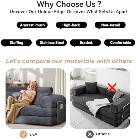 79"Round Arm Sofa with High Backrest Pillow for Living Room (Dark Gray) | Corduroy Loveseat Sleeper Sofa Bed, Modular Futon Couch with 2 High Backrest, Pull Out Couch No Assembly