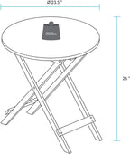 100% Solid Wood 23.5" W Round Folding Side Table for Dining, Patio, Living Room, No Assembly Required