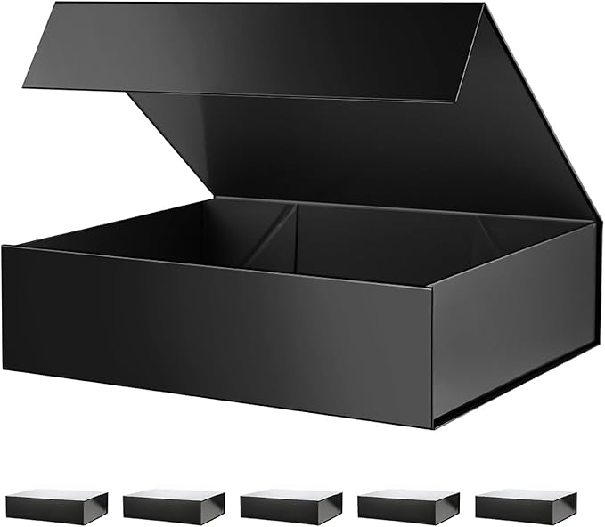 PACKHOME 6 Large Gift Boxes 13.5x10x3.5 Inches, Sturdy Shirt Boxes with Magnetic Lids for Multiple Occasions (Glossy Black)