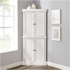 HomeStock Corner Pantry Cabinet - Tall White Kitchen Storage, 2 Stackable Units
