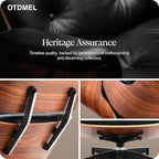 Mid Century Modern Top Grain Leather Chaise Lounge Chair & Ottoman | Modern Classic Recliner with Heavy Duty Base, Fixed Tilting for Living Room, Study, Lounge & Office, Palisander Black