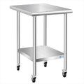 KUARBARR Stainless Steel Table with Wheels Commercial Stainless Kitchen Prep Table, Metal Table for Restaurant Garage Hotel, 24 x 18 Inch
