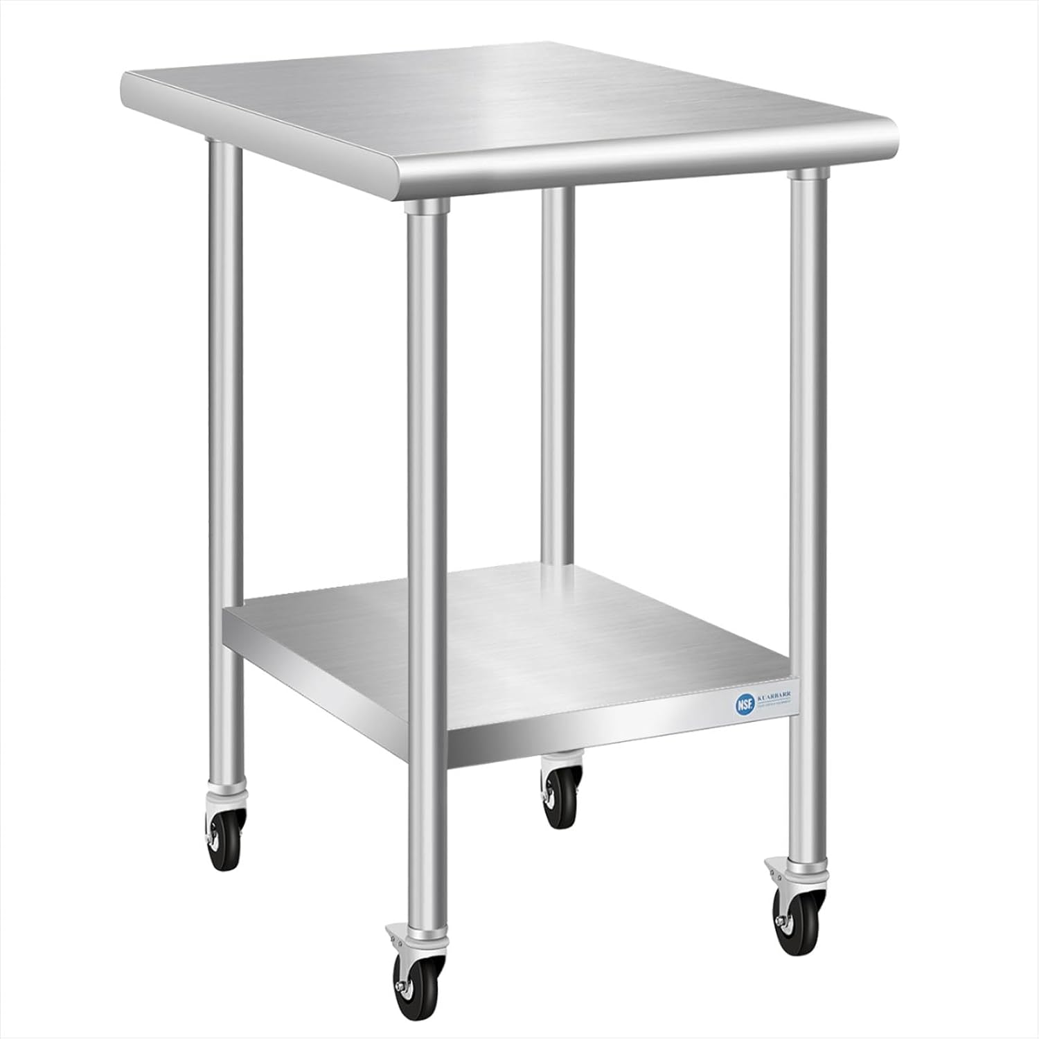 KUARBARR Stainless Steel Table with Wheels Commercial Stainless Kitchen Prep Table, Metal Table for Restaurant Garage Hotel, 24 x 18 Inch
