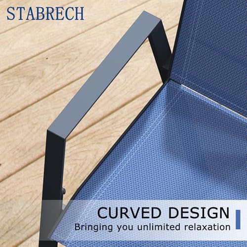 Outdoor Bar Stools Set of 2, 44'' Patio Bar Chairs with Textile High Back, Bar Height Chairs with Straight Armrest and Footrest, Blue