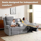 Chenille Reclining Sofa 3-Seater with Convertible Table, Storage Ottoman & Cup Holders | Modern Space-Saving Couch, Ergonomic Living Room Furniture (Gray)