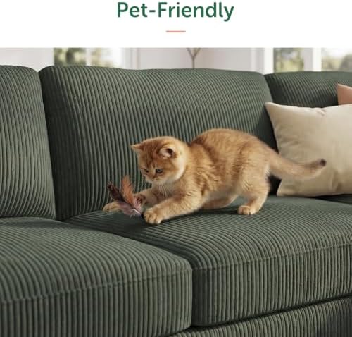 HONBAY Corduroy Sectional Sofa with Storage Ottoman, 6 Seaters L Shaped Small Sectional Couch for Living Room, Green