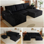 108" U-Shape Modular Sectional Cloud Couch with Ottoman, Deep Seat Couch with Oversized Chaise Lounge, Comfy Flannel Fabric Sofa for Living Room Bedroom Apartment Game Room Basement